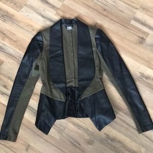 Venus olive and black faux leather blazer